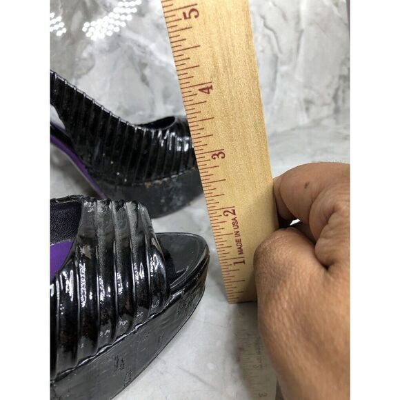 MIU MIU Black Patent Leather Peep Ankle Strap Platform Stiletto Heels Women 38.5 - Picture 5 of 16